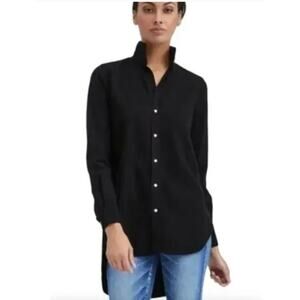 Frank & Eileen Grayson 100% Cotton Black Button-Up Shirt Tunic M Italian Fabric